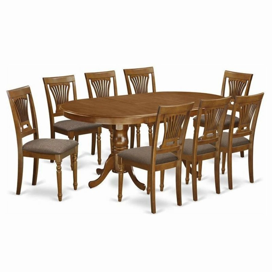 Clearance East West Furniture Plainville 9-Piece Dining Set With Linen Seat In Brown