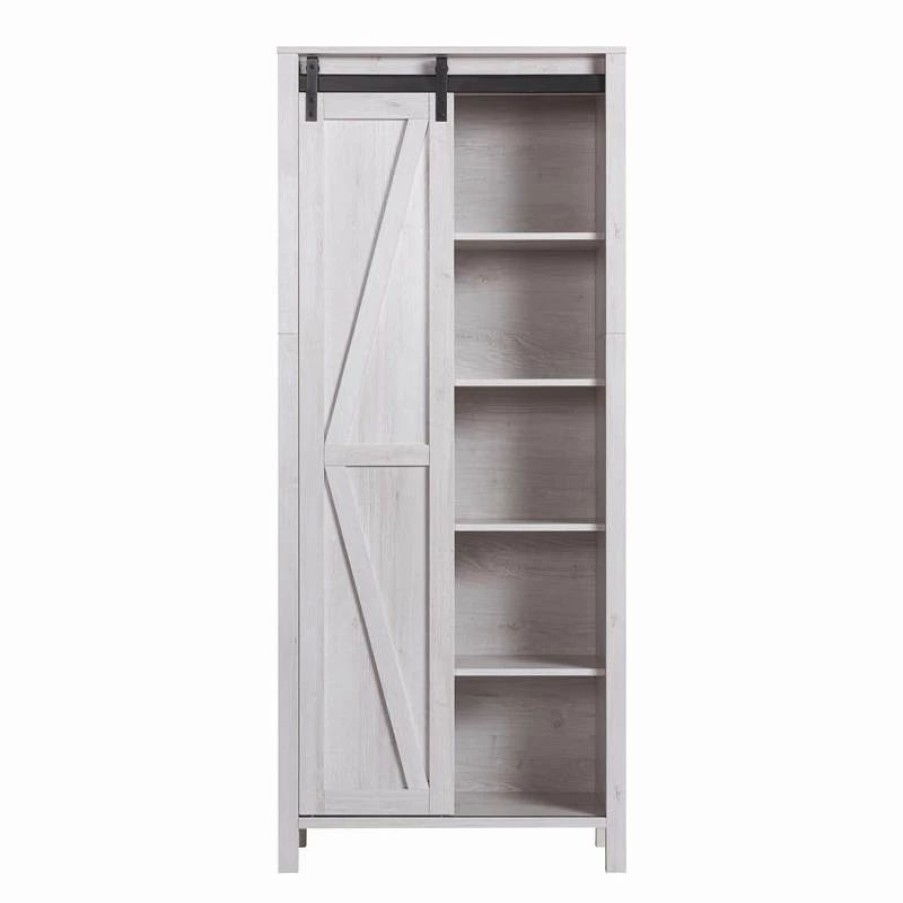 Hot Furniture Of America E-Commerce By Enitial Lab Furniture Of America Kleva Transitional Wood Sliding Door Pantry In White Oak