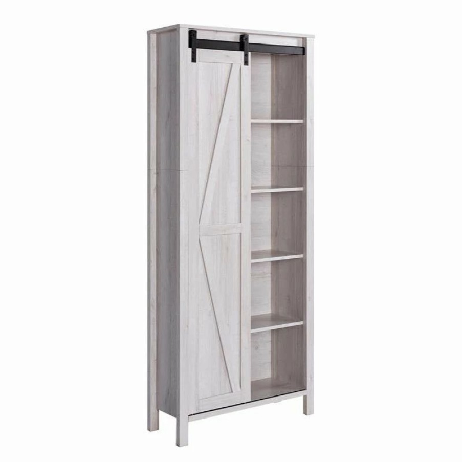 Hot Furniture Of America E-Commerce By Enitial Lab Furniture Of America Kleva Transitional Wood Sliding Door Pantry In White Oak