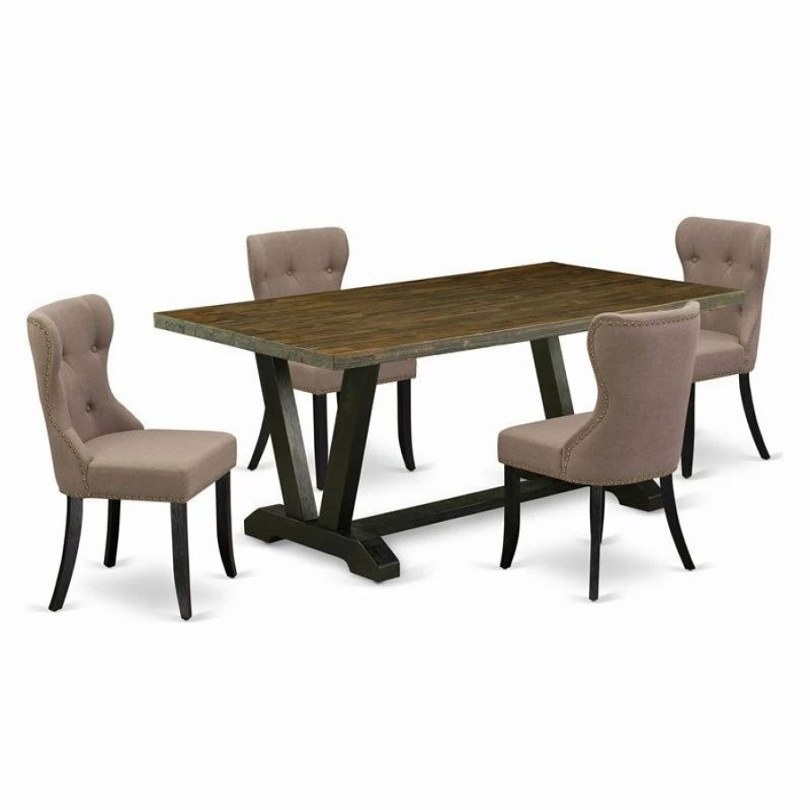 Wholesale East West Furniture V-Style 5-Piece Wood Dining Set With Cushion Chairs In Black