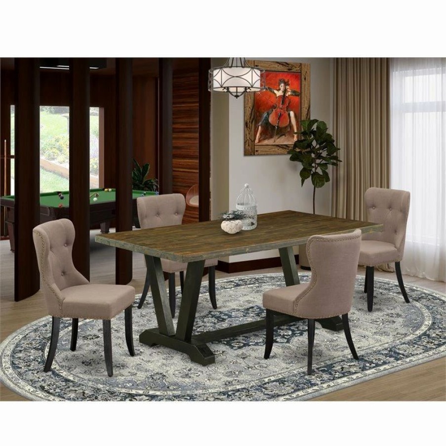 Wholesale East West Furniture V-Style 5-Piece Wood Dining Set With Cushion Chairs In Black