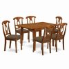 New East West Furniture Milan 7-Piece Wood Dining Set W/ Linen Seat In Saddle Brown