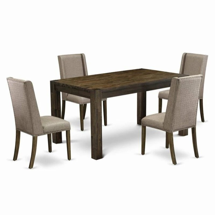 Clearance East West Furniture Celina 5-Piece Wood Dining Set In Jacobean Brown/Dark Khaki