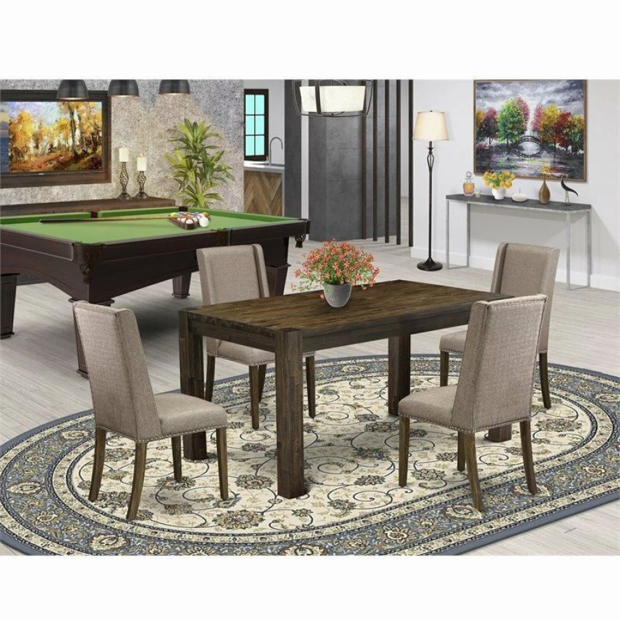 Clearance East West Furniture Celina 5-Piece Wood Dining Set In Jacobean Brown/Dark Khaki