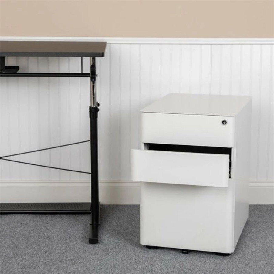 Hot Flash Furniture 3 Drawer Smooth Modern Mobile File Cabinet In White