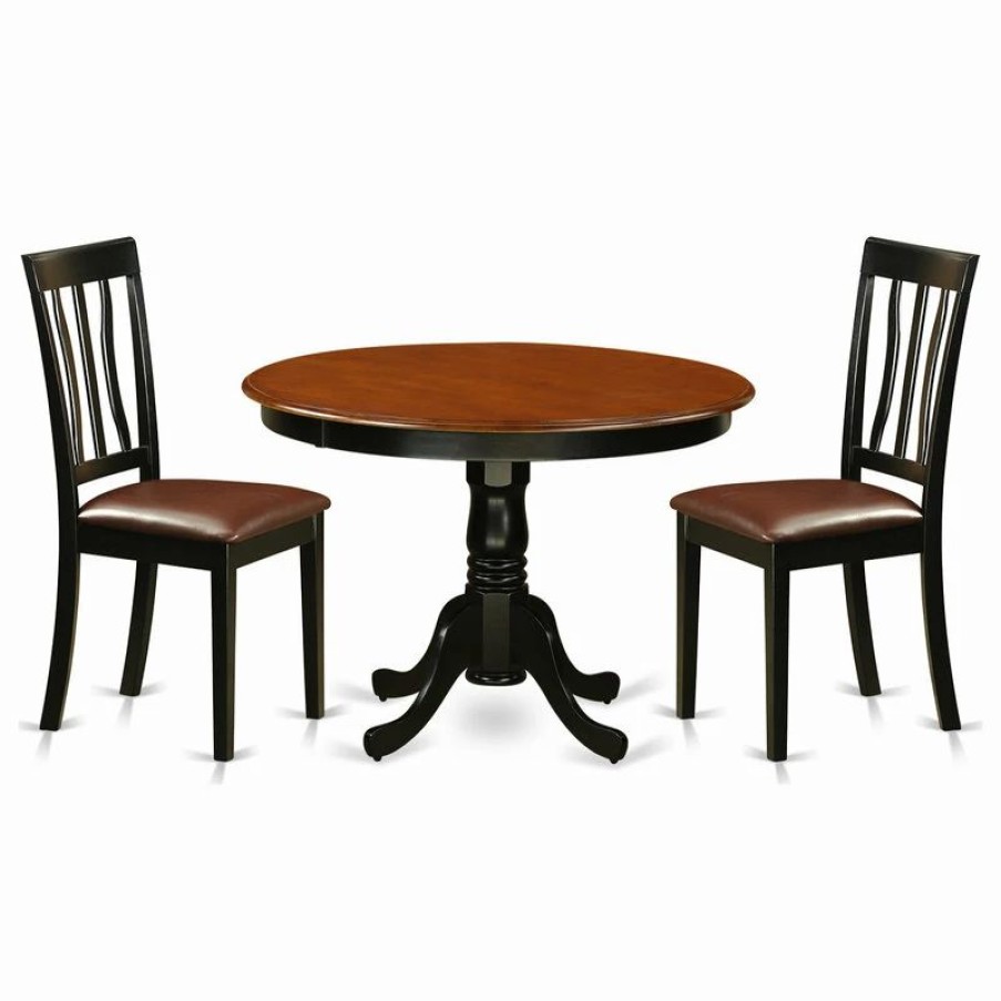 New East West Furniture Hartland Wood 3-Piece Dining Set With Black Hlan3-Bch-Lc