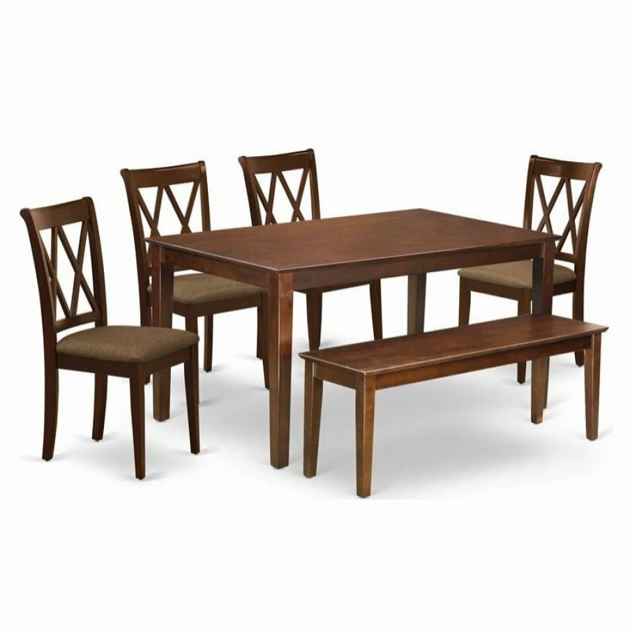 Hot East West Furniture Capri 6-Piece Wood Dining Set With Linen Seat In Mahogany