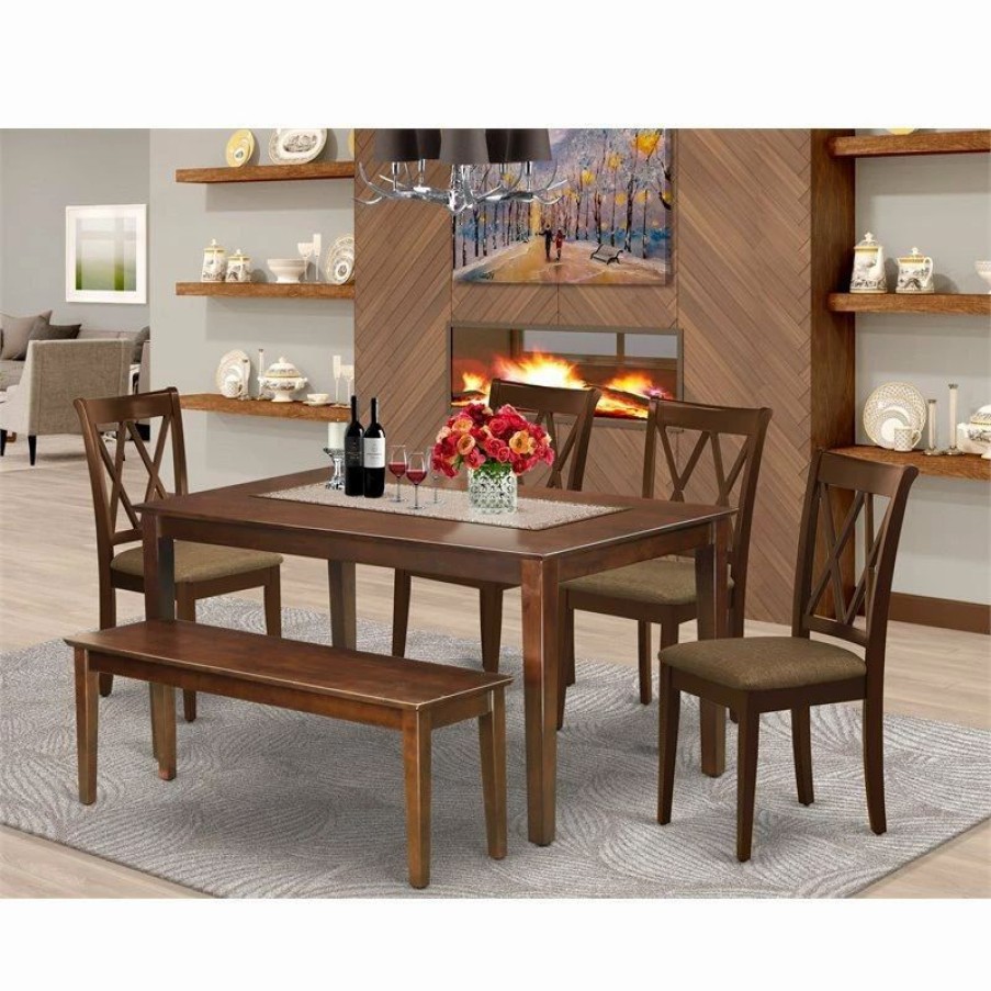 Hot East West Furniture Capri 6-Piece Wood Dining Set With Linen Seat In Mahogany