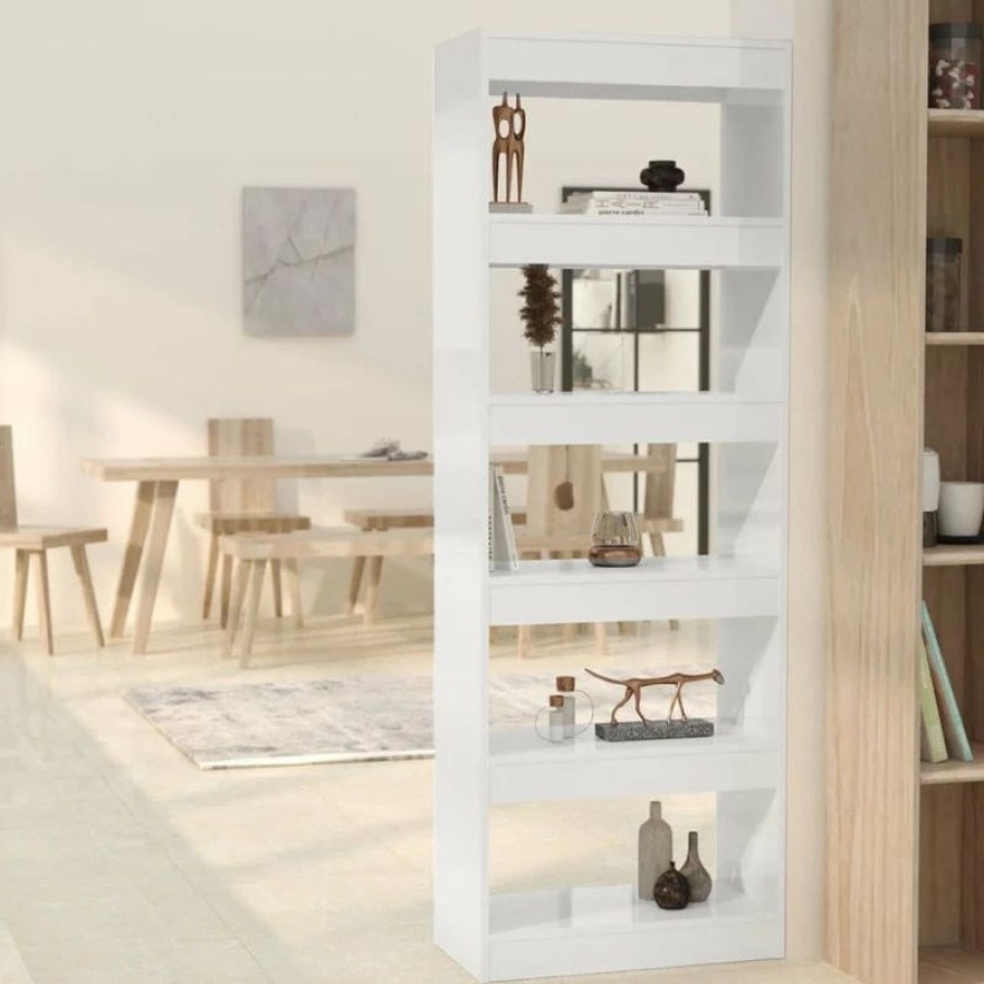 Clearance Vida Xl International B.V. Vidaxl Book Cabinet/Room Divider High Gloss White Engineered Wood Furniture