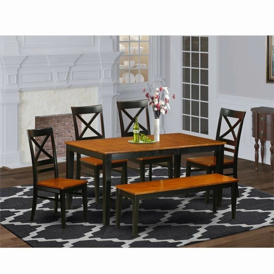 Online East West Furniture Nicoli 6-Piece Wood Dining Set Plus Bench In Black/Cherry