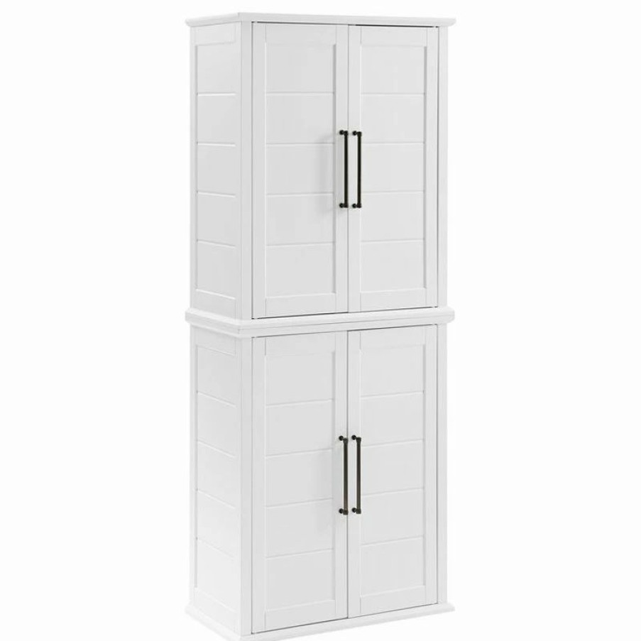 Online Crosley Furniture Bartlett 2 Piece Tall Wooden Stackable Storage Pantry In White