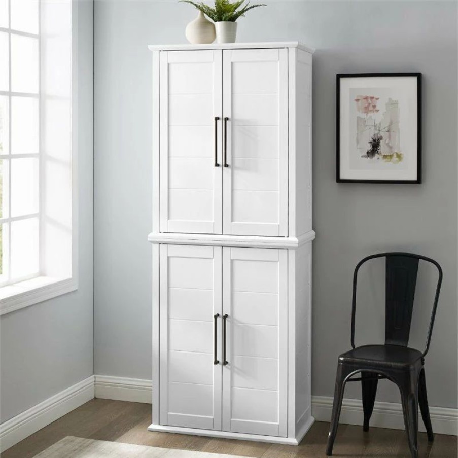 Online Crosley Furniture Bartlett 2 Piece Tall Wooden Stackable Storage Pantry In White