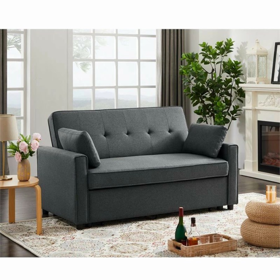 Hot Devion Furniture Fabric Loveseat Pull Out Sleeper Sofa Bed-Gray