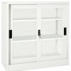 Clearance Vida Xl International B.V. Vidaxl Sliding Door Cabinet White 35.4 Steel Storage Side Cabinet Furniture