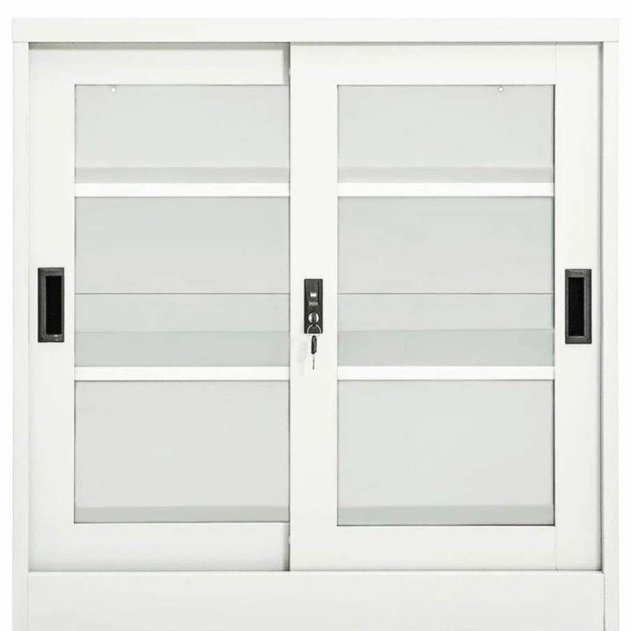 Clearance Vida Xl International B.V. Vidaxl Sliding Door Cabinet White 35.4 Steel Storage Side Cabinet Furniture