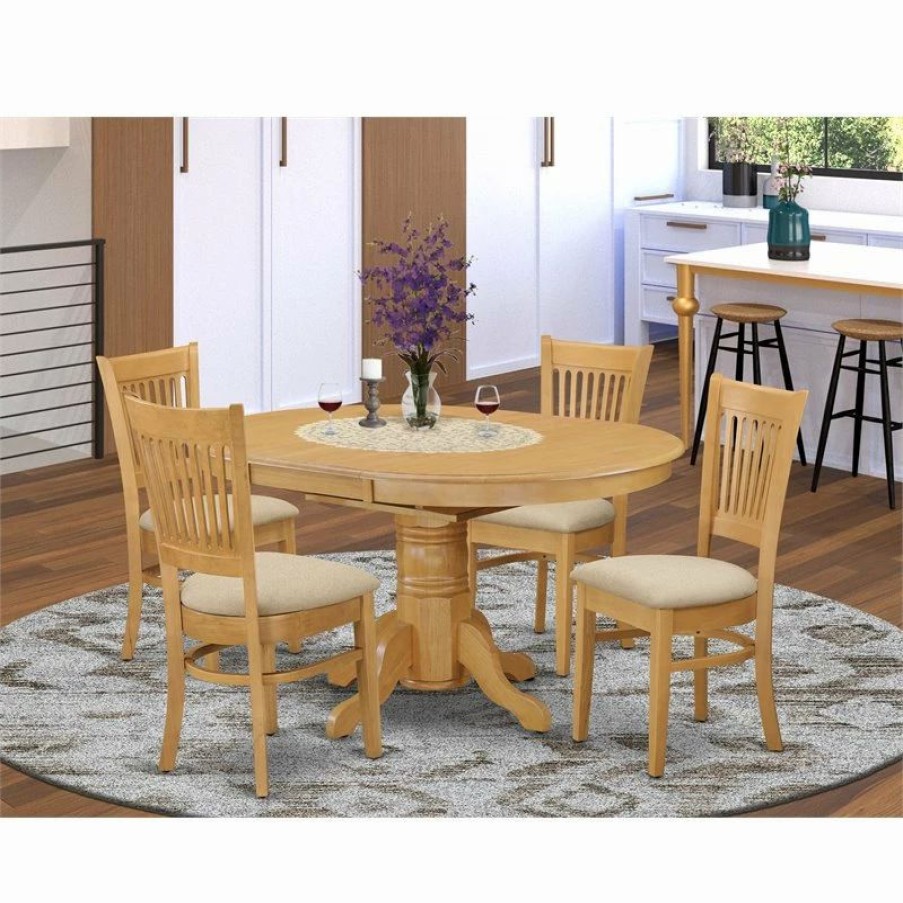 New East West Furniture Avon 5-Piece Wood Dining Table And Dinette Chairs In Oak